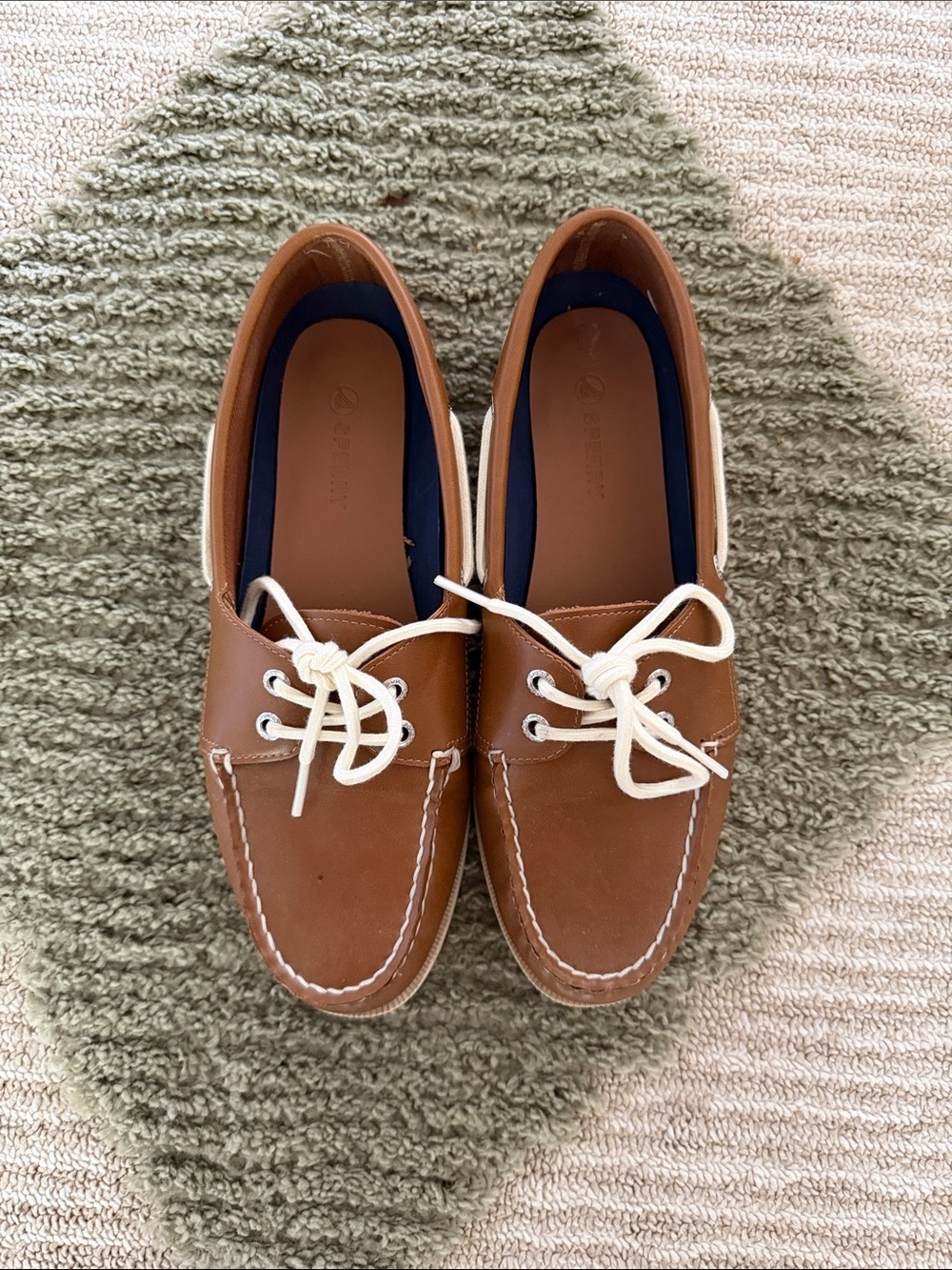 Sperry Brown Leather Boat Shoes with White Laces